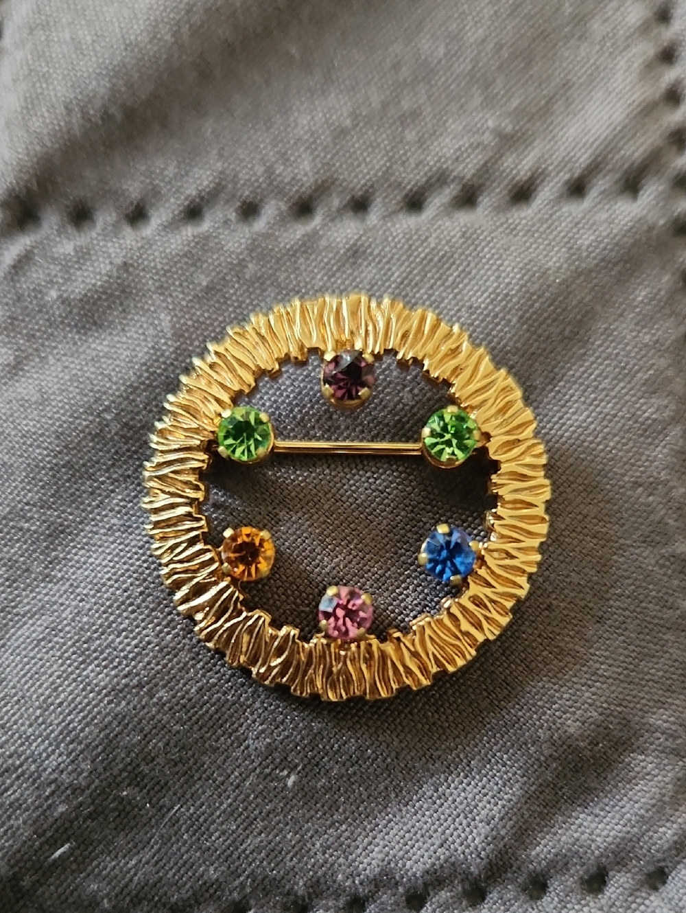 Vintage Anson Gold Circular Multicolor Crystal Brooch